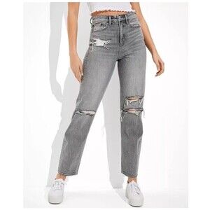 AE Highest Waist '90s Boyfriend Jean in Washed Black Distressed Sz 6